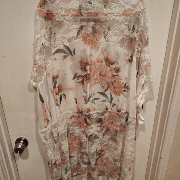 Brittany Black Floral Chiffon & Lace Kimono Jacket Cardigan Sz 3X Cottagecore - Picture 5 of 5